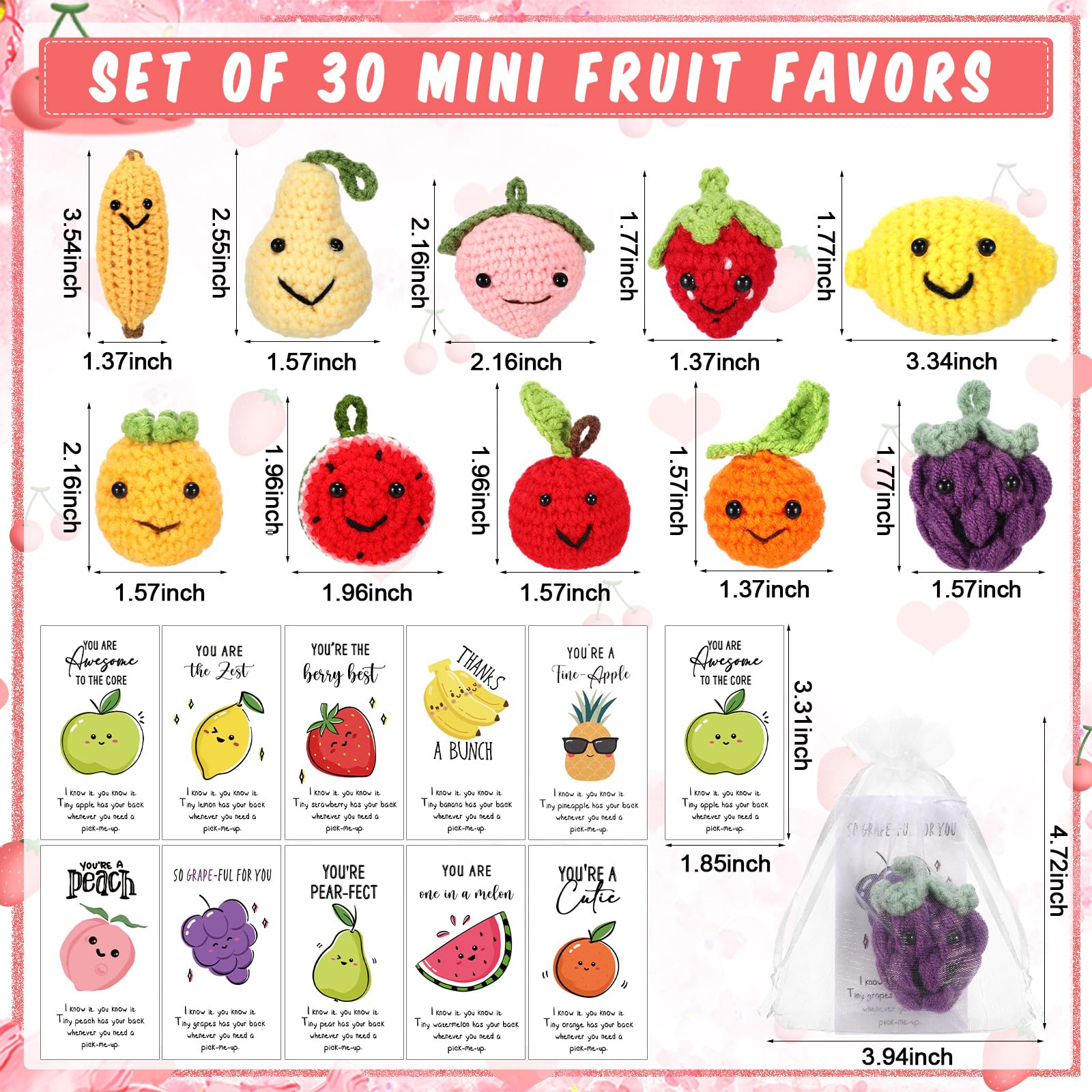 Shappy Inspirational Positive Fruit Toy Gift Funny Wool Knitted Fruit Mini Doll Employee Appreciation Gift Motivational Pun Card