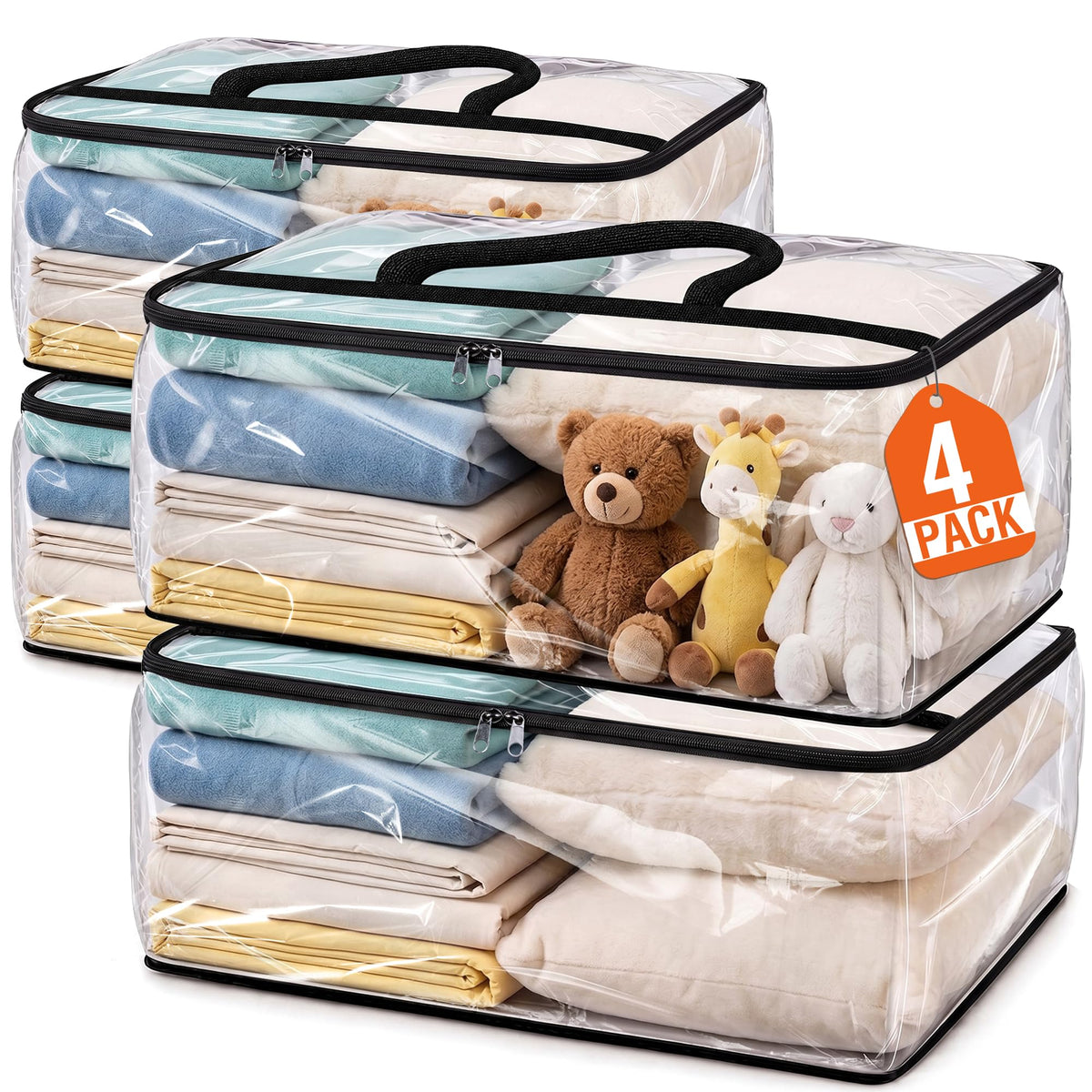 SpaceTrove Clear Storage Bags, 4Pack Under Bed and Closet Organizers 40L