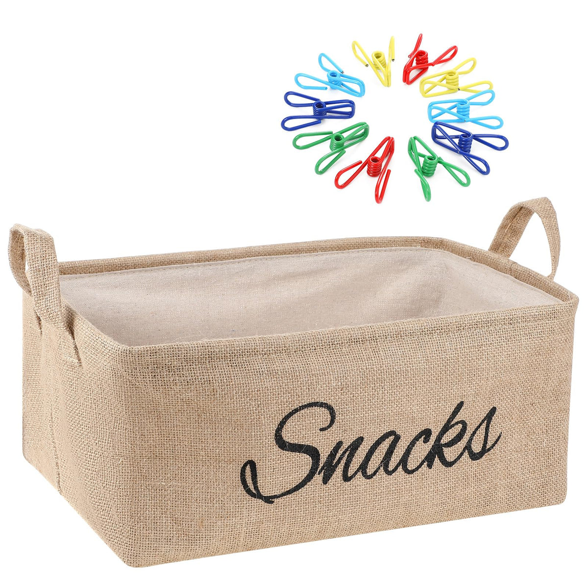 Newtay 17 Pcs Snack Basket Sets with 16 Pcs 2 Inch Clips, Khaki Burlap