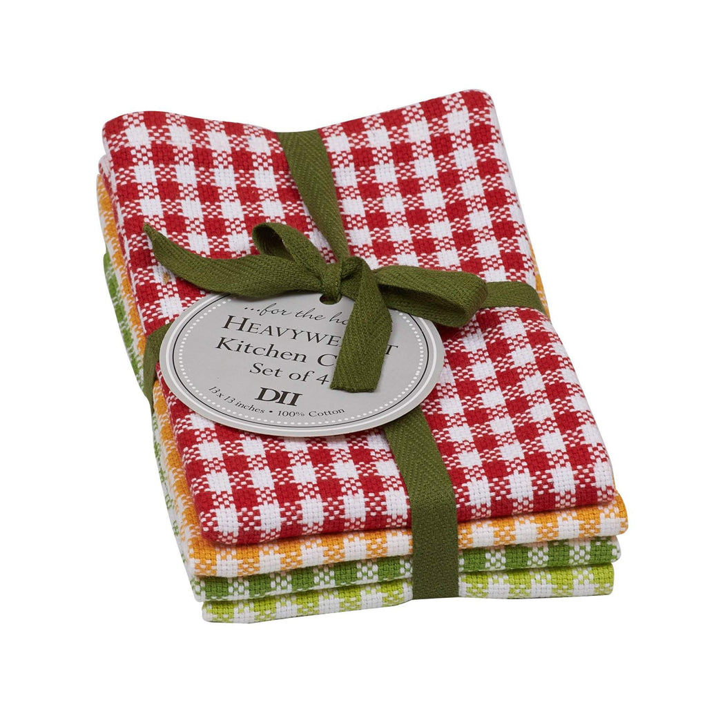 Dii Heavy Duty Kitchen Towels Collection Long Lasting Quality, Cotton Dish Cloth Set, 13X13'', Pea Patch Gingham Check, 4 Piece