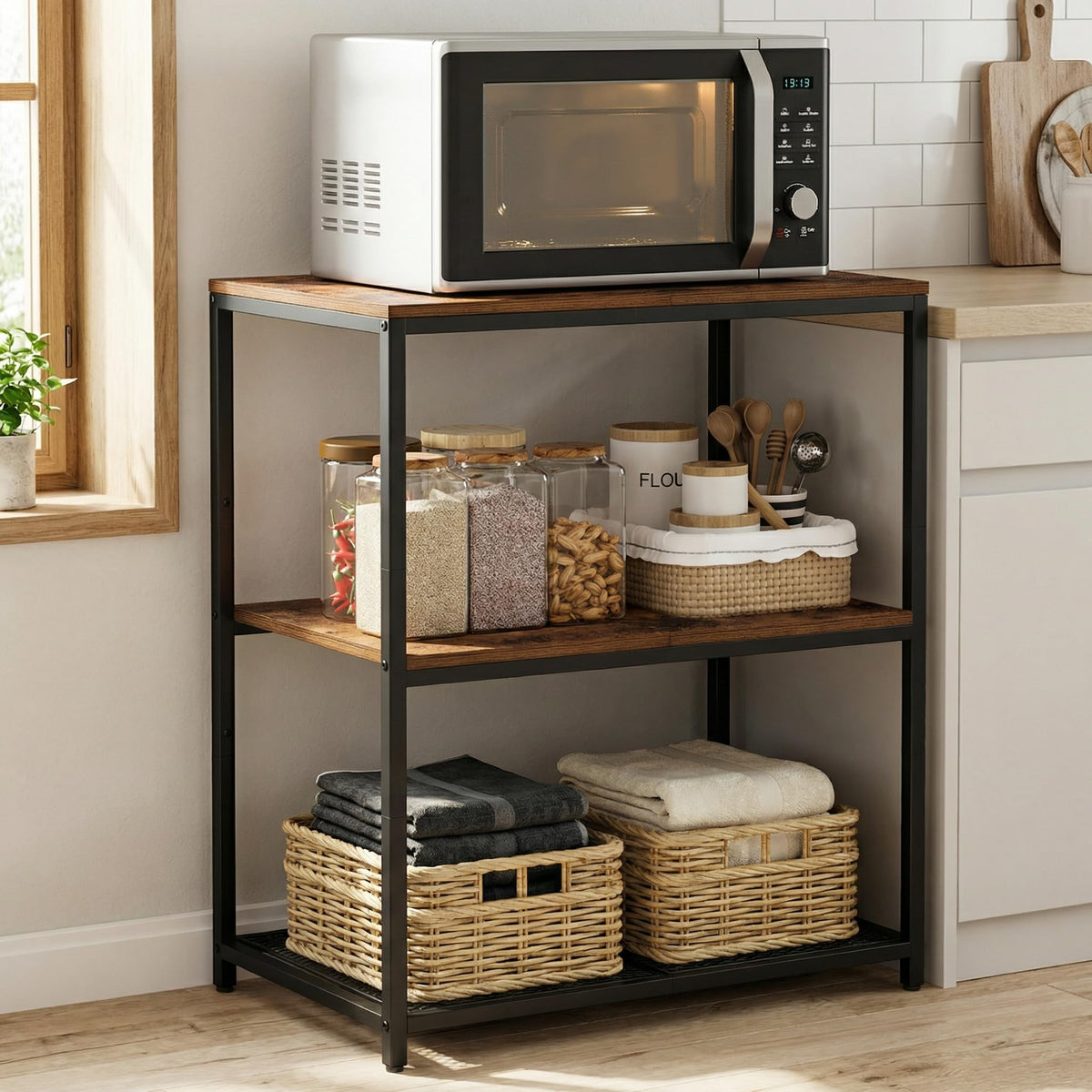 Homleke Kitchen Island with 3 Shelves, Workbench,Metal Frame