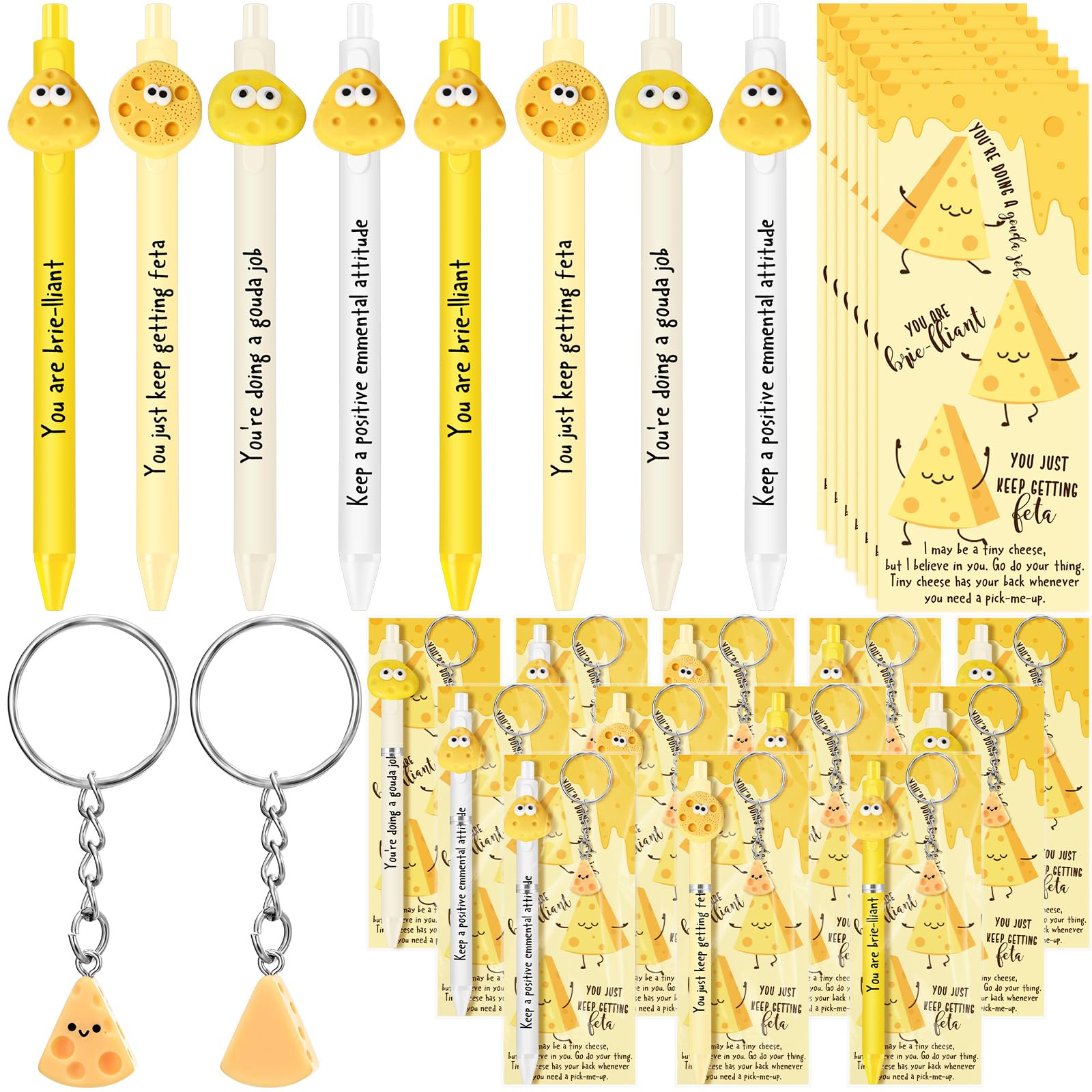 Sayglossy 20 Set Employee Appreciation Gifts Bulk Motivational Cookie Ballpoint Pens Inspirational Cheese Keychains Encouragemen