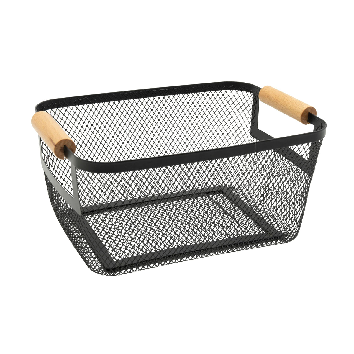 OGGI Medium Mesh Portable Bathroom Basket Caddy with Bamboo Handles, Metal Storage Basket for Bathroom, Shower, Vanity, Pantry &