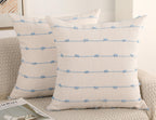 NUYECY Set of 2 Boho Throw Pillow Covers 24x24,Light Blue and White Neutral Couch Pillow Case with Tassel Fringe Decorative,Mode