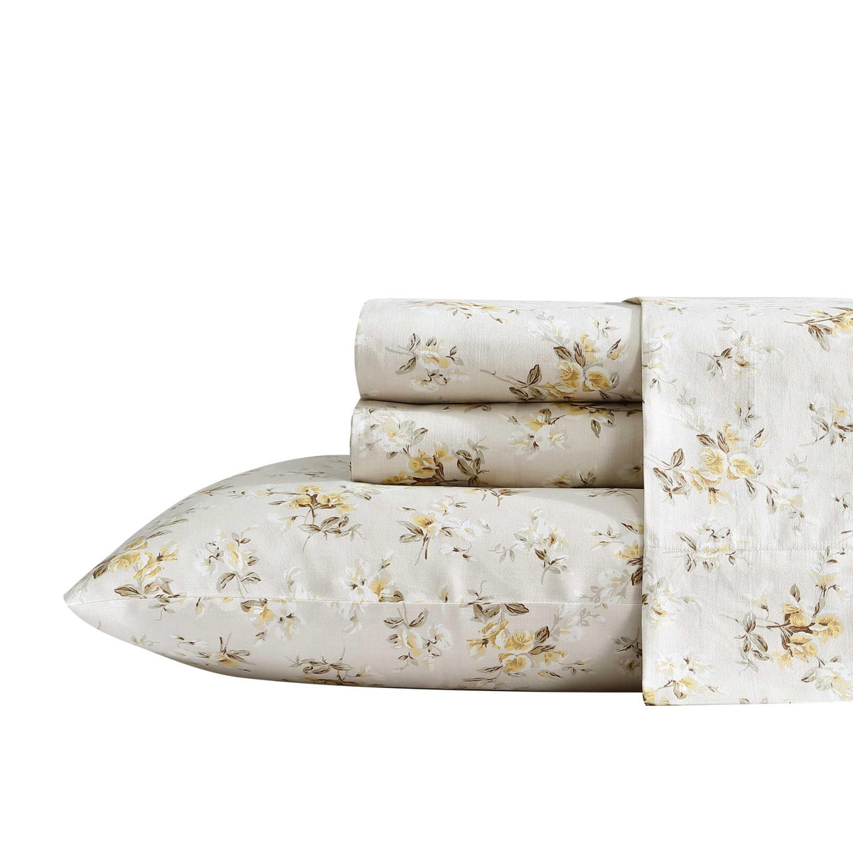 Laura Ashley - Queen Sheets, Soft Sateen Cotton Bedding Set, Sleek, Smooth, & Breathable Home Decor (Little Darlings Beige, Quee