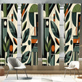 Ambesonne Mid Century Modern Window Curtains Pack of 2, Abstract Design of Futurist Boho Jungle and Geometric Leaves, Lightweigh