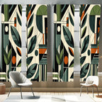 Ambesonne Mid Century Modern Window Curtains Pack of 2, Abstract Design of Futurist Boho Jungle and Geometric Leaves, Lightweigh