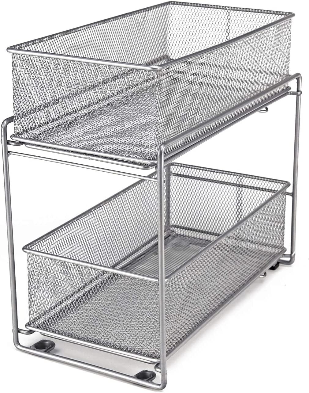 Bremoon 2 Tier Sliding Basket Stackable Cabinet PullOut Drawer Mesh Organizer For Kitchen Under Sink Storage (Silver)