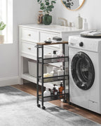 Vasagle Slim Rolling Cart, 4-Tier Storage Cart, Narrow Cart With Handle, 5.1 Inches Deep, Metal Frame, For Kitchen, Dining Room, Living Room, Home Office, Rustic Brown And Classic Black Ulrc032B01V1