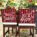 CCINEE 2pcs Christmas Chair Back Covers, Red and Black Buffalo Plaid Chair Slipcovers with Snowflake Xmas Chair Chair Back Cover