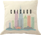 Drupsco Chicago Throw Pillow Case - Chicago Pillow Cover 18X18, Decorative Chicago Pillows