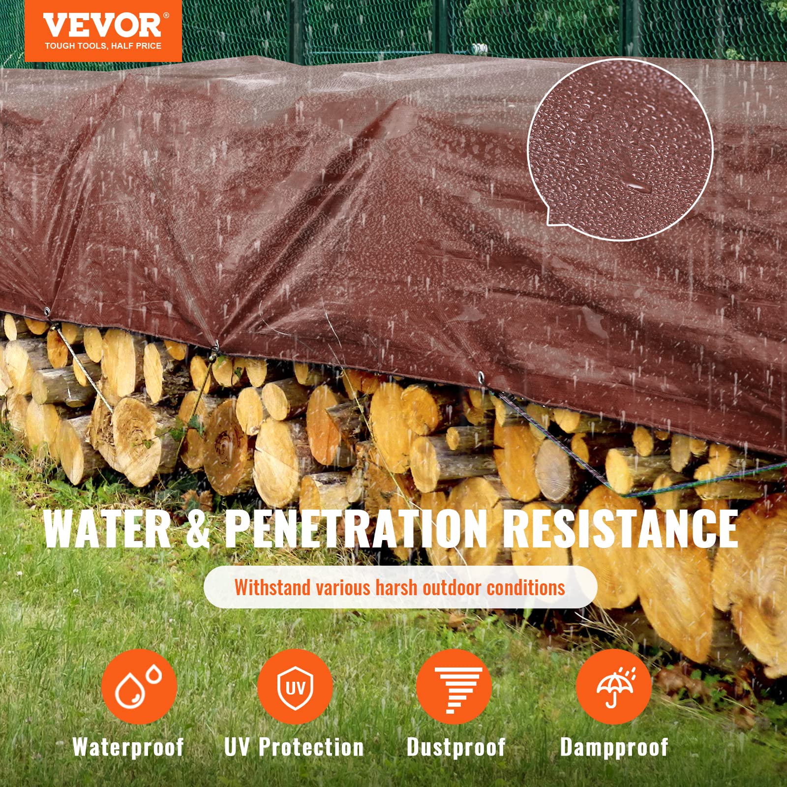 Vevor Tarp Heavy Duty Waterproof 10X12 Ft, 16 Mil Extra Thick Plastic Poly Tarp Cover, Multi Purpose Tear Uv And Temperature Res