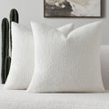 Futei Pack Of 2 Christmas White Boucle Accent Decorative Throw Pillow Covers,16X16 Inch Soft Solid Textured Cushion Case,Home De