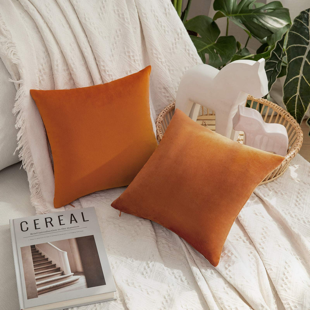 Miulee Pack Of 2 Velvet Pillow Covers Autumn Decorative Square Pillowcase Soft Solid Fall Cushion Cases For Sofa Bedroom Car 12X