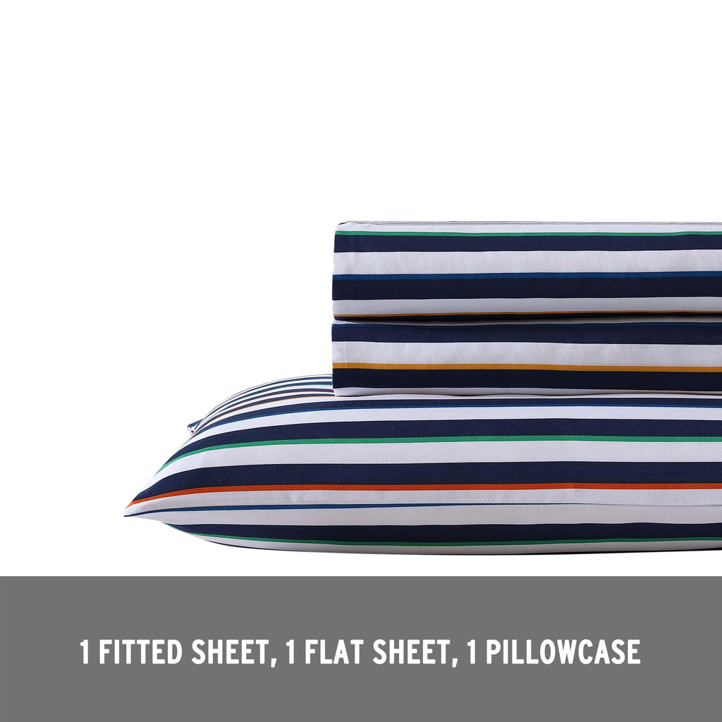 Eddie Bauer Kids - Full Sheets, Stain Resistant Kids Bedding, Ideal For Toddler Bedding Set (Stripes Game Blue, Full)