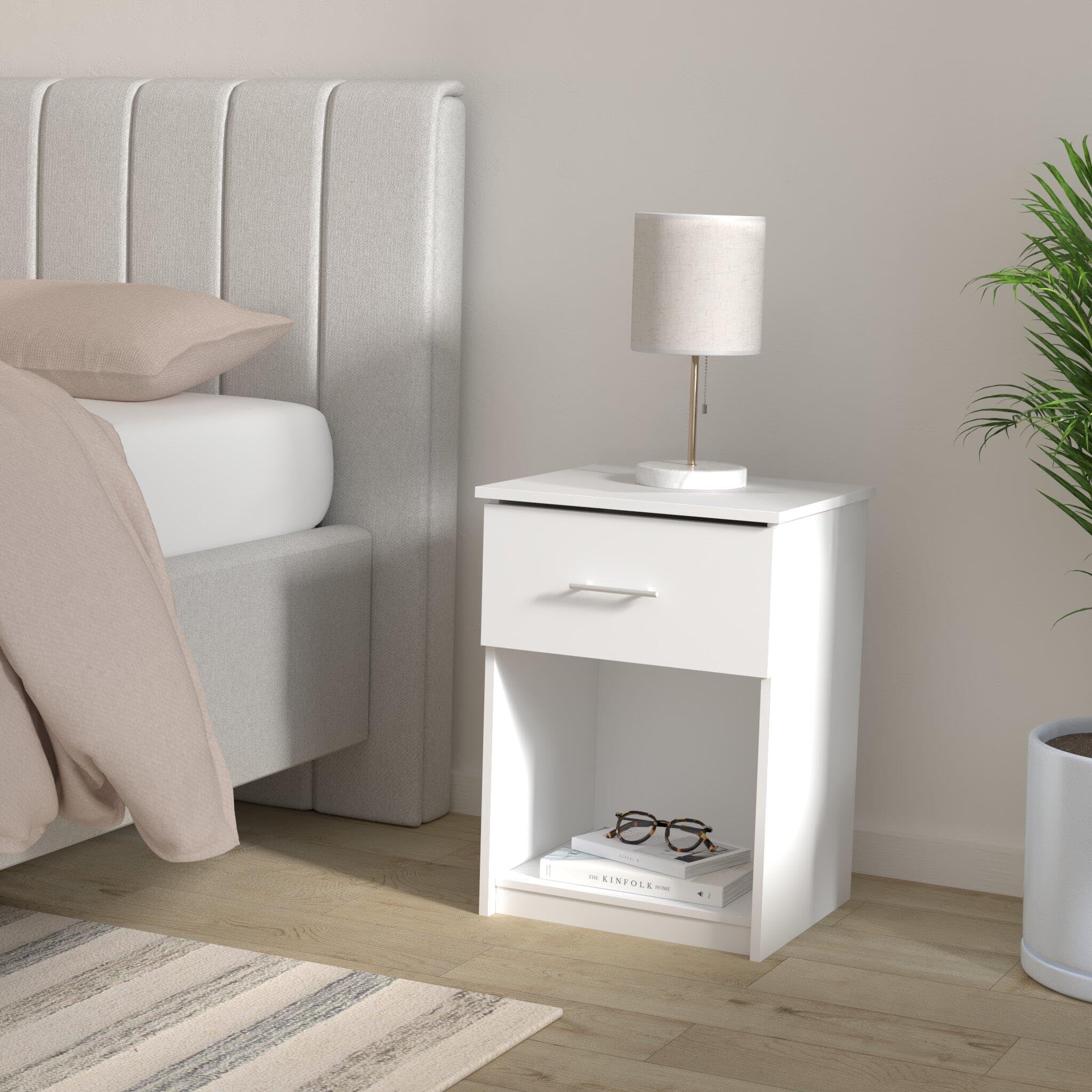 Furinno Tidur Nightstand, 2-Pack, Solid White