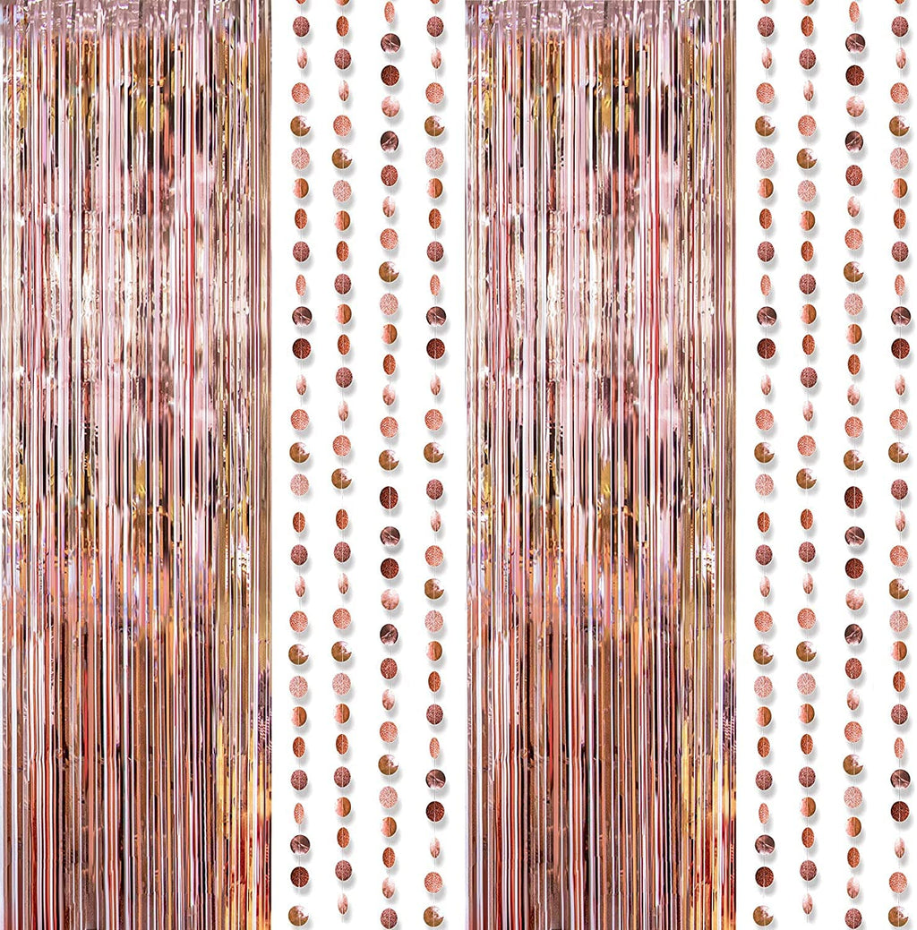 Decor365 Rose Gold Party Decoration Foil Tinsel Fringe Curtain Backdrop Hanging Circle Garland Birthday Party Decor Bridal Baby 