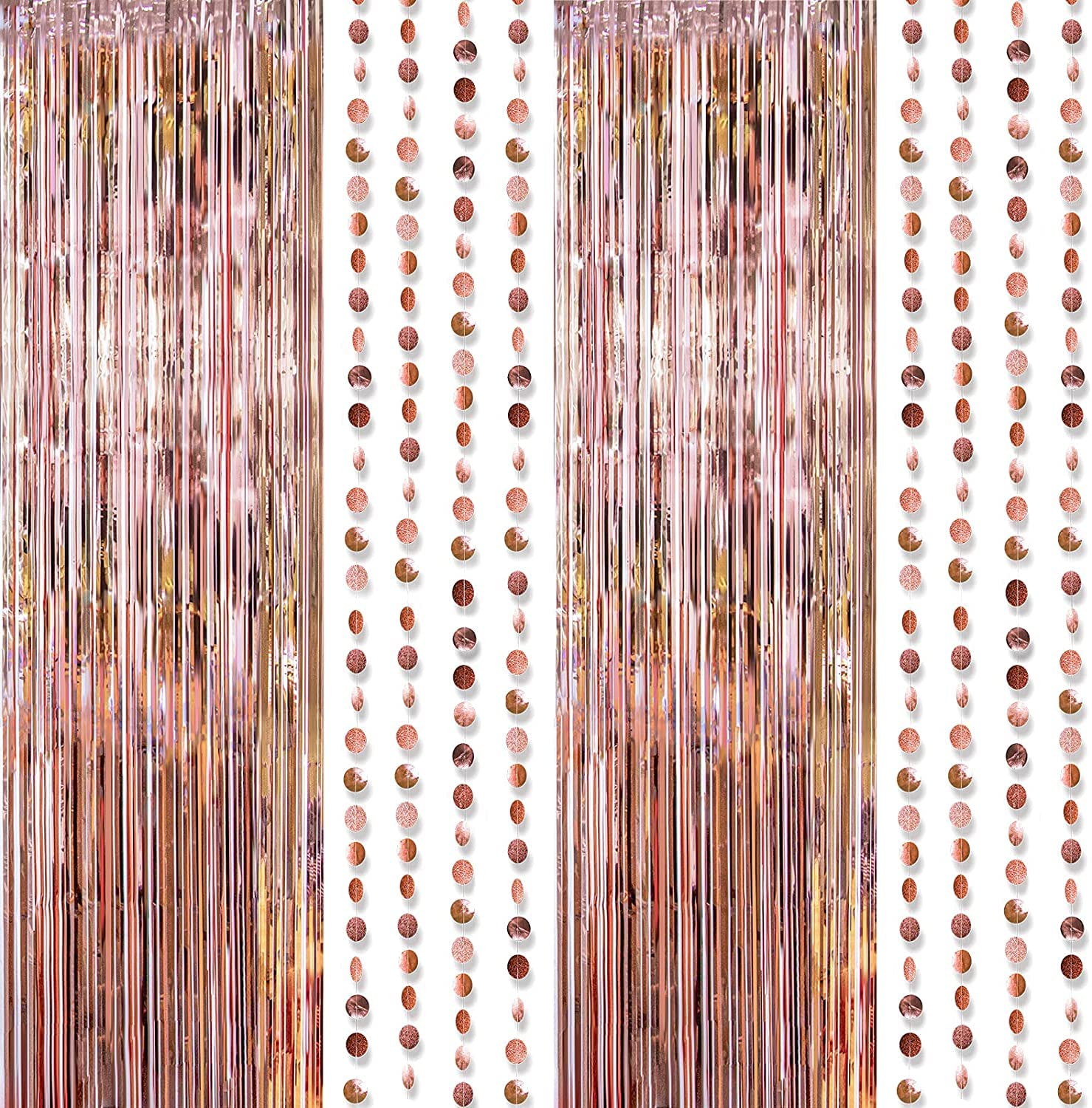Decor365 Rose Gold Party Decoration Foil Tinsel Fringe Curtain Backdrop Hanging Circle Garland Birthday Party Decor Bridal Baby 