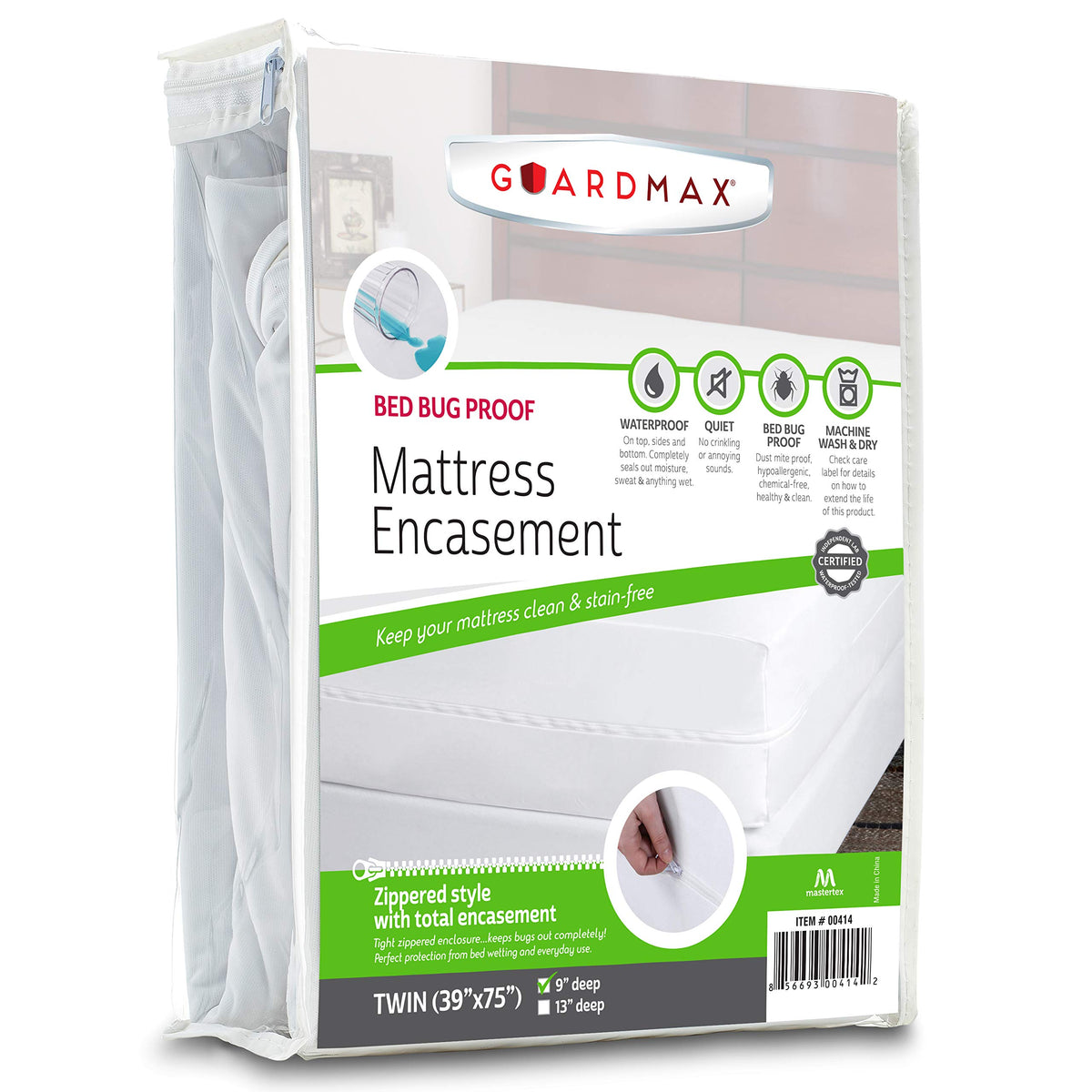 Guardmax Zippered Mattress Encasement - Twin Size - 100% Waterproof Mattress Protector - Bed Bug Mattress Cover Protects Against