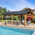 Domi 12X20Ft Hardtop Gazebo, Galvanized Steel Gable Roof Gazebo Pergola With Wood Grain Aluminum Frame, Outdoor Permanent Gazebo