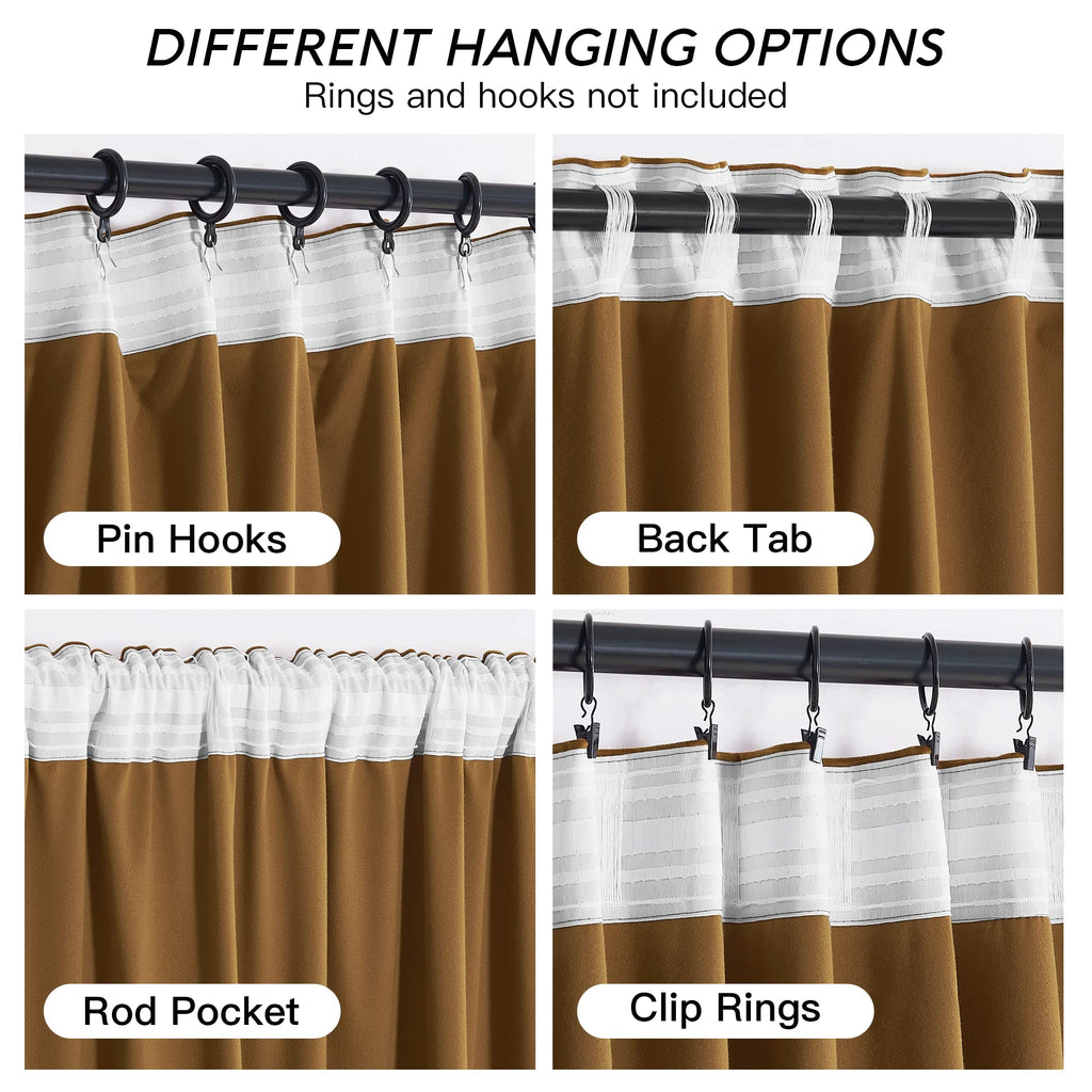 Ryb Home Brownish Gold Velvet Curtains 108 Inch, Retro Vintage Room Darkening Window Curtains For Living Room Drafts Block Privacy Shades For Bedroom Playroom Home Theater, W52 X L108 Inch, 2 Panels