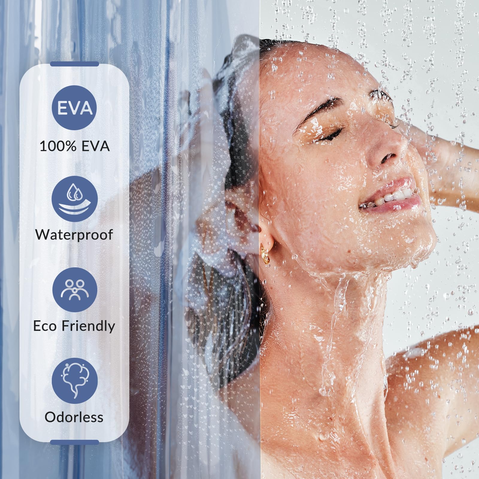 Amazerbath Premium Eva Shower Curtain Clear Blue, Luxury Shower Curtain Blue Jelly-Like Soft, Waterproof Bathroom Shower Curtain