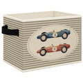 Mcehtle Race Car Boy Nursery Foldable Storage Bins Box with Handles, Neutral Striped Race Car Collapsible Toys Books Clothes Org