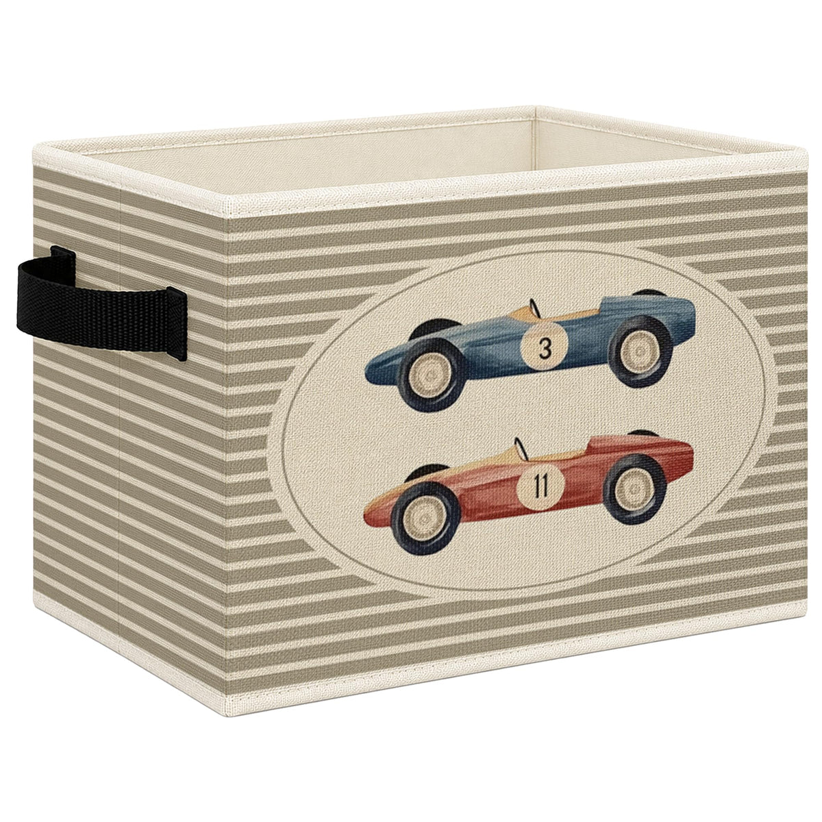 Mcehtle Race Car Boy Nursery Foldable Storage Bins Box with Handles, Neutral Striped Race Car Collapsible Toys Books Clothes Org