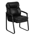 Flash Furniture Isla LeatherSoft Executive Side Reception Chair with Padded Arms and Sled Base, Upholstered Side Chair for Living Room/Office, Black