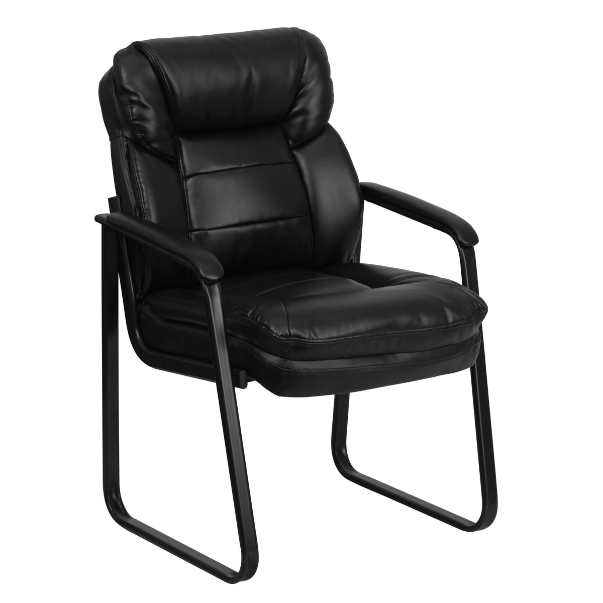 Flash Furniture Isla LeatherSoft Executive Side Reception Chair with Padded Arms and Sled Base, Upholstered Side Chair for Living Room/Office, Black