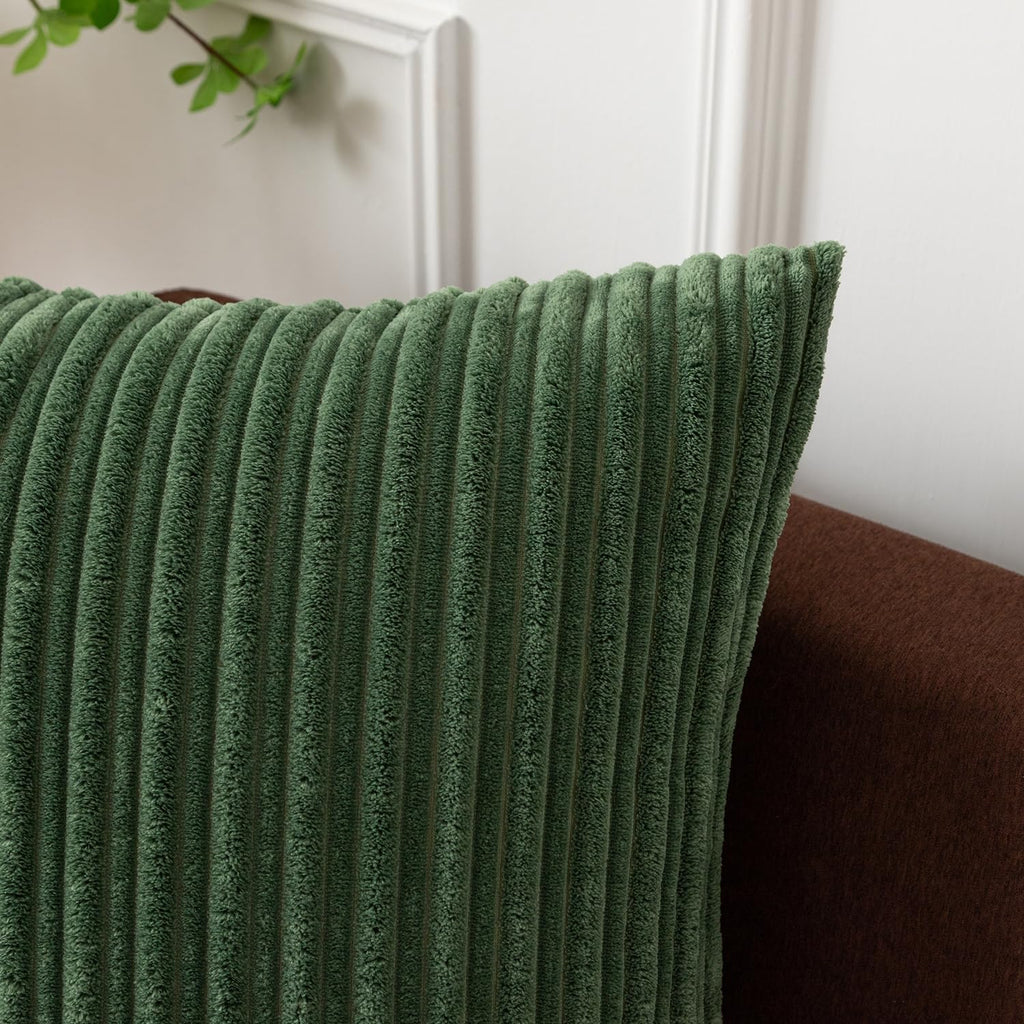 Kevin Textile Pack Of 2 Spring Corduroy Soft Soild Decorative Square Throw Pillow Covers Set Cushion Cases Pillowcases For Sofa Bedroom Car 26 X 26 Inch 66 X 66 Cm Moss Green