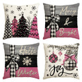 Avoin Colorlife Merry Christmas Joy Xmas Trees Pink Throw Pillow Covers, 18 X 18 Inch Christmas Winter Holiday Cushion Case Deco