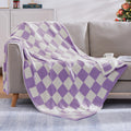 Wrensonge Checkered Throw Blanket, Purple Microfiber Soft Cozy Fluffy Warm Hand Made Throw Blankets For Couch, Sofa, Chair, Bed,
