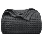 Phf Ultra Soft Waffle Weave Blanket Twin Size 66'X 90'- Washed Lightweight Breathable Breathable Cozy Woven Blanket - Great For Couch Bed Sofa Home Car - Black