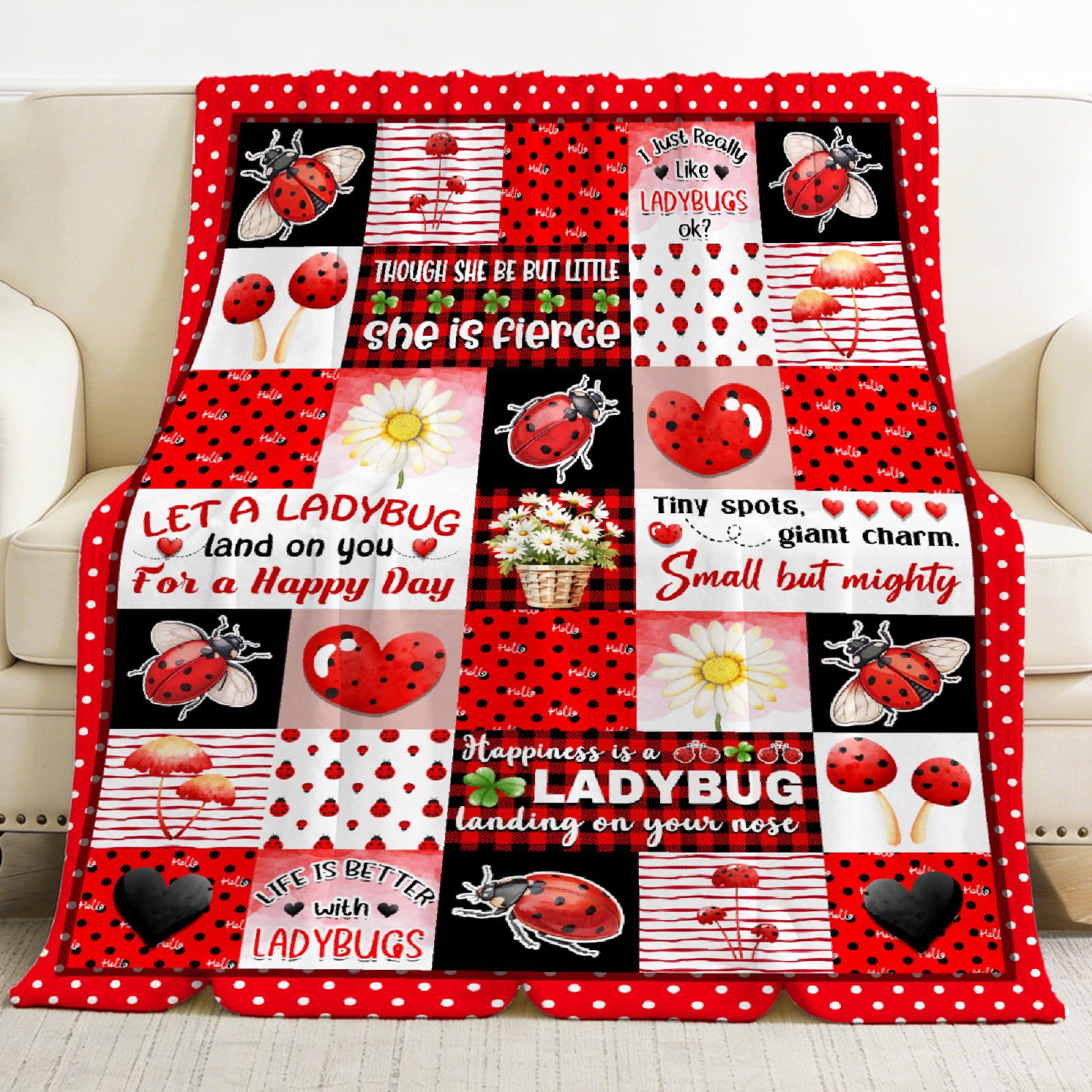 Ladybug Blanket for Girls,Ladybugs Gifts for Women Girl,Soft Plush Ladybugs Throw Blankets,Ladybug Stuff Decoration,Lightweight 