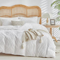 Lekesky White Duvet Cover Queen Size, Boho Tufted Textured Queen Duvet Cover Set 3Pcs Ultra Soft Microfiber Breathable Shabby Ch