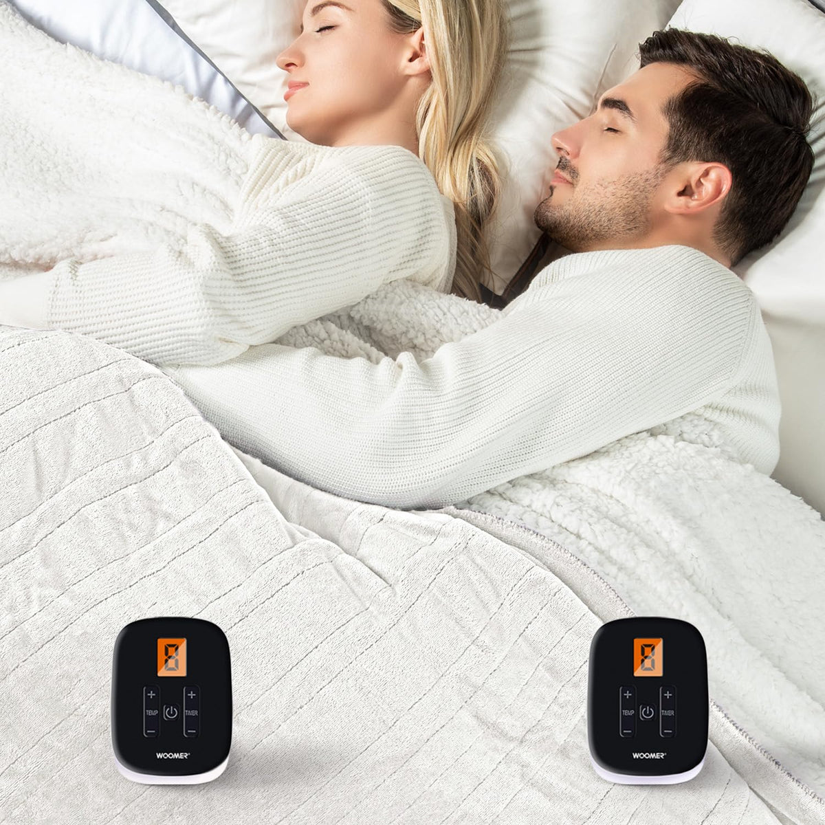 Woomer Electric Blanket Heated Heating Blanket Queen Size 90'X 84' Warm Blanket Soft Flannel & Sherpa Winter Warmer, Etl, 10 H