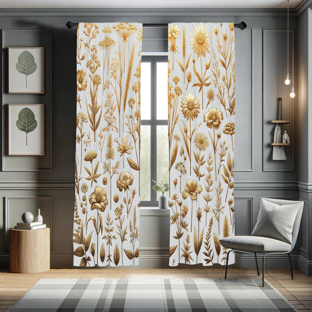 Ambesonne Vintage Window Curtains Pack Of 2, Composition Of Nostalgic Tone Wildflowers And Leaves Medieval Art Witchy, Lightweig
