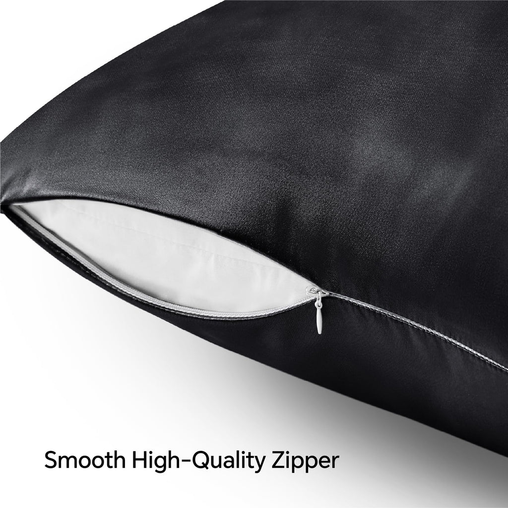 Bedelite Satin Pillowcase With Zipper, Black Pillow Cases Queen Size Set Of 2, Super Soft And Cooling Similar To Silk Pillow Cas