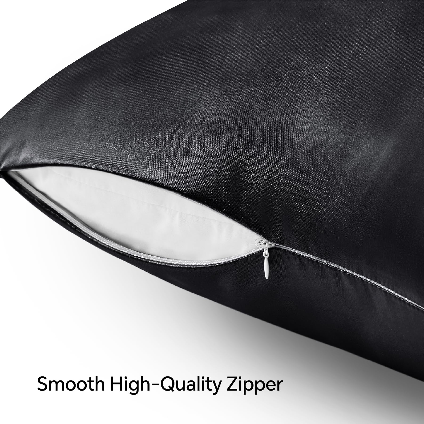 Bedelite Satin Pillowcase With Zipper, Black Pillow Cases Queen Size Set Of 2, Super Soft And Cooling Similar To Silk Pillow Cas