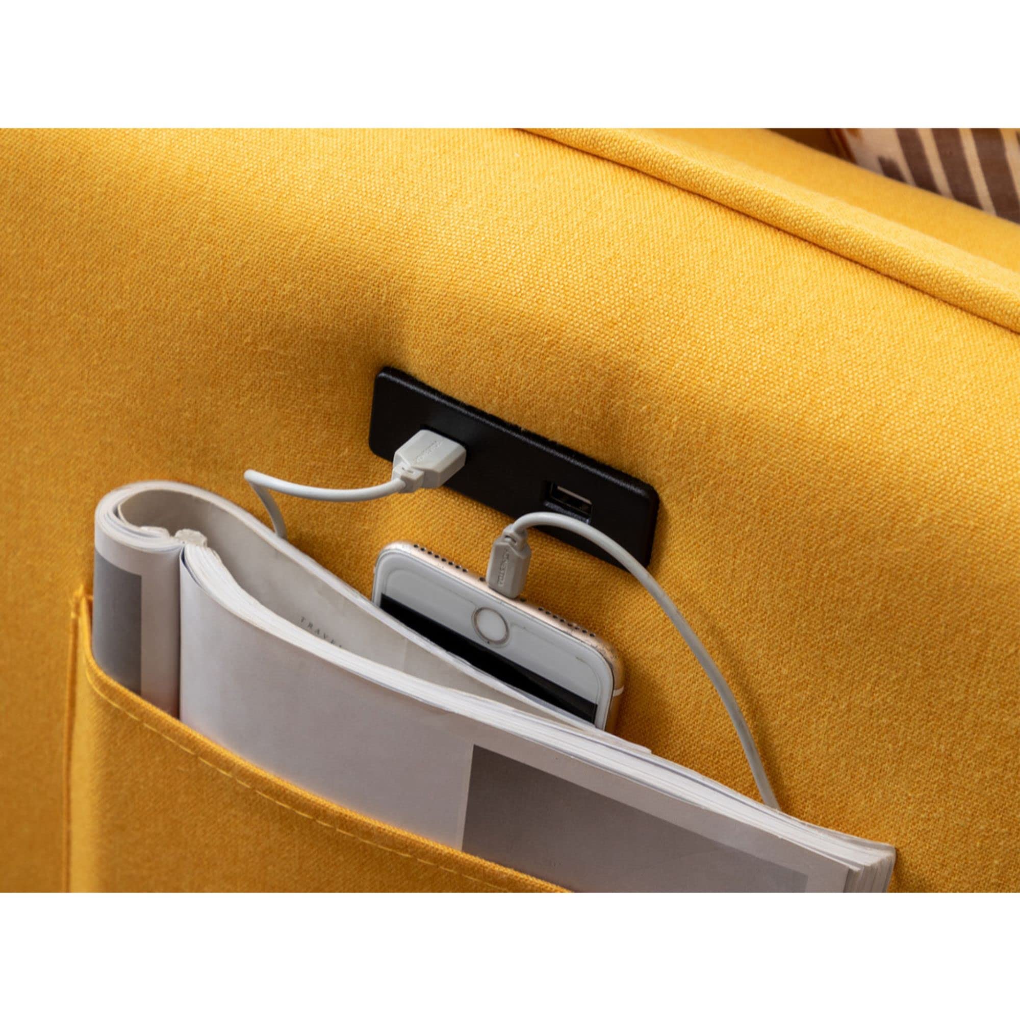 Lilola Home Mia Yellow Sectional Sofa Chaise with USB Charger & Pillows