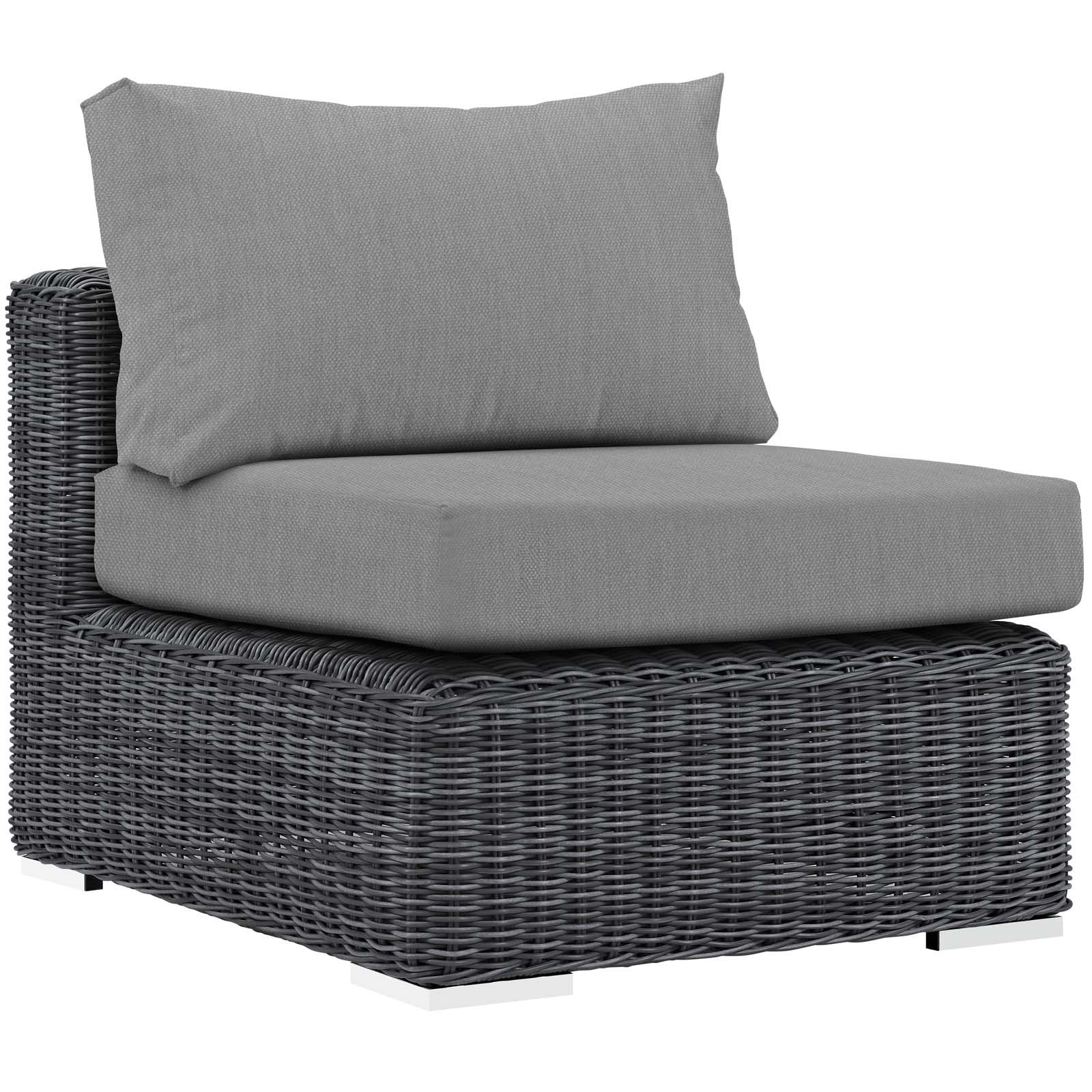 Modway EEI-1868-GRY-GRY Summon Wicker Rattan Outdoor Patio Sunbrella Fabric, Armless Chair, Canvas Gray