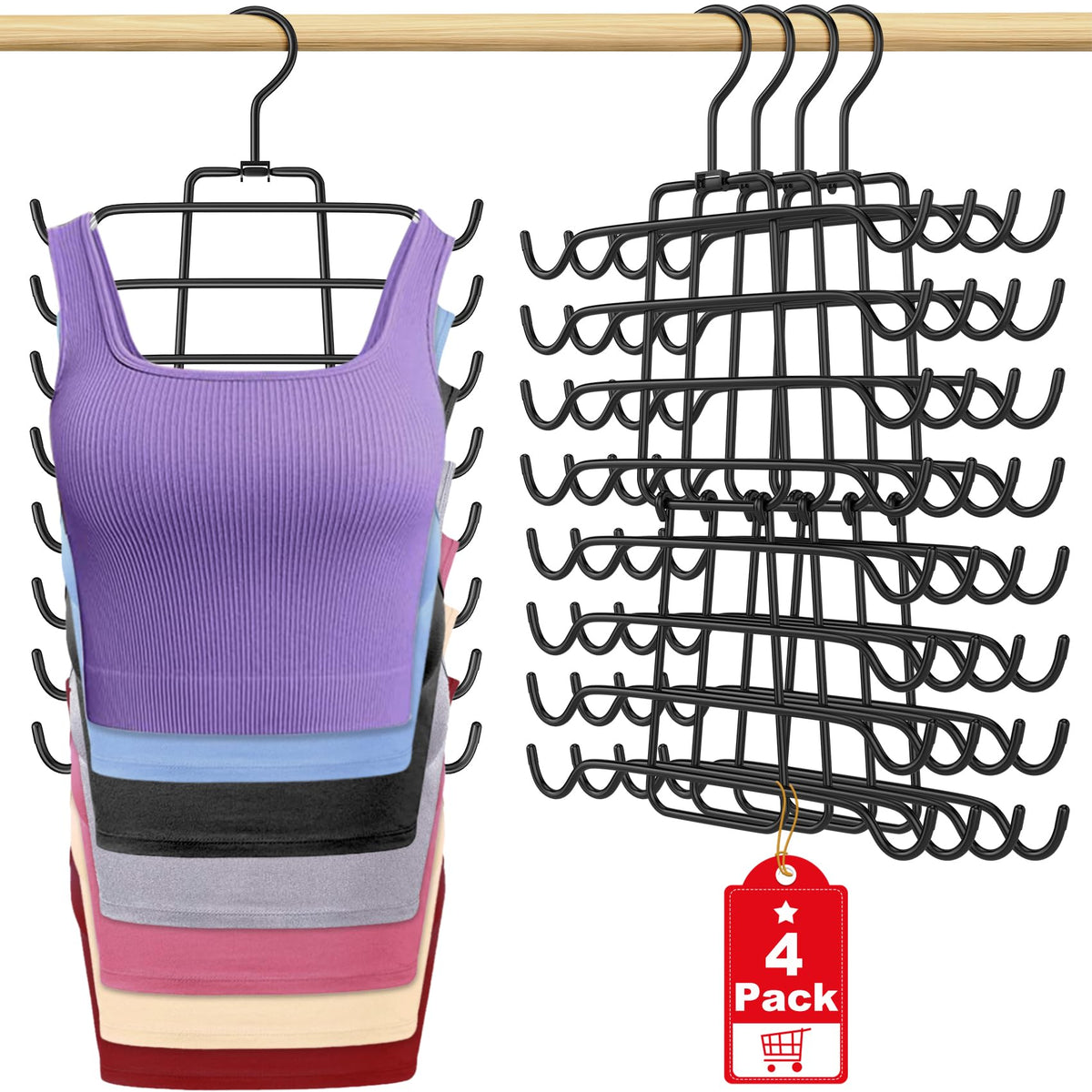 4Pcs Tank Top Hangers Space Saving Hanger Organizer Bra Hangers for Closet Organizer 360 Rotating Metal Closet Organizers and St