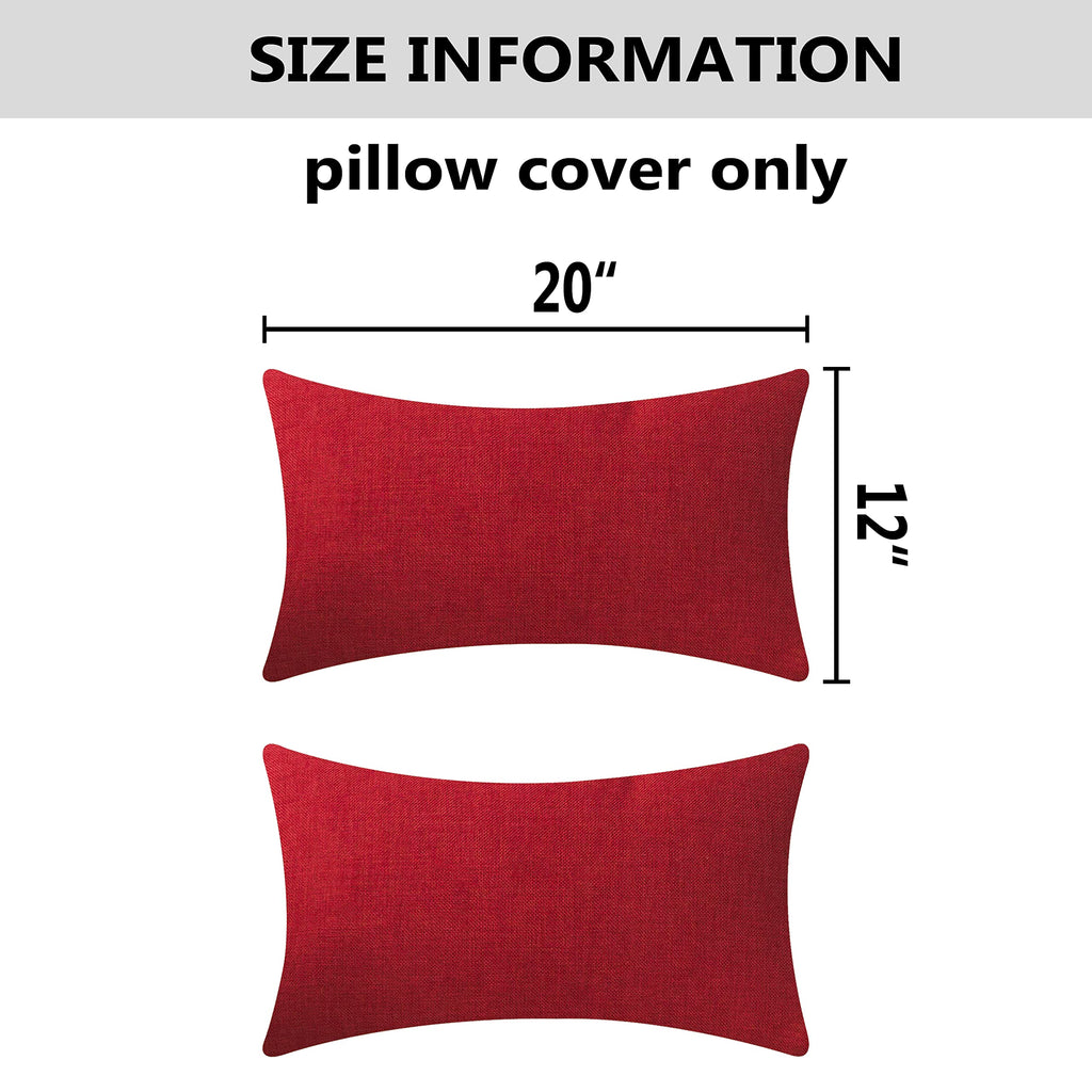 Home Brilliant Lumbar Pillow Cover Linen Rectangular Throw Pillow Covers Dark Red Cushion Covers For Pets, 12 X 20(30X50Cm), 2 P