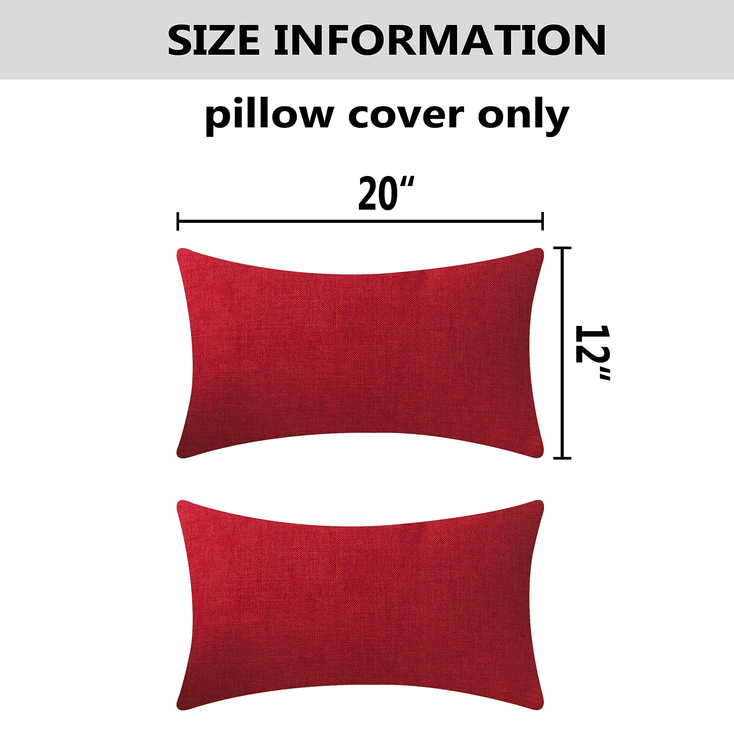 Home Brilliant Lumbar Pillow Cover Linen Rectangular Throw Pillow Covers Dark Red Cushion Covers For Pets, 12 X 20(30X50Cm), 2 P