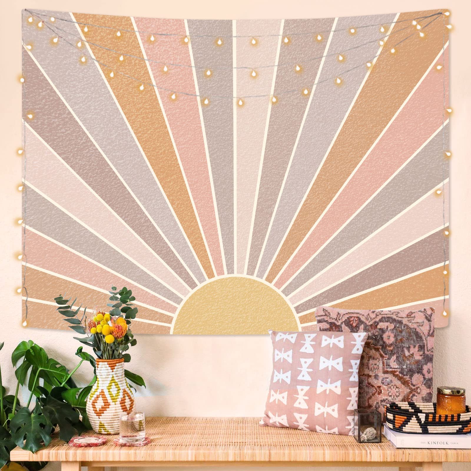 Kanuyee Boho Sun Tapestry Wall Hanging, Retro 70s Abstract Rainbow Aesthetic Sunrise Vintage Tapestries for Bedroom Living Room 