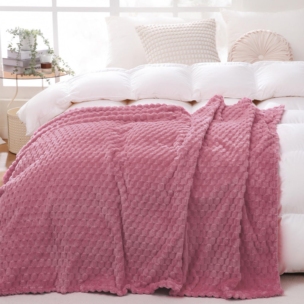 Dusty Pink Throw Blanket 60''  80'' Inches Gifts For Mom Fuzzy 3D Jacquard Decorative Flannel Fleece Super Soft Plush Cozy Blank