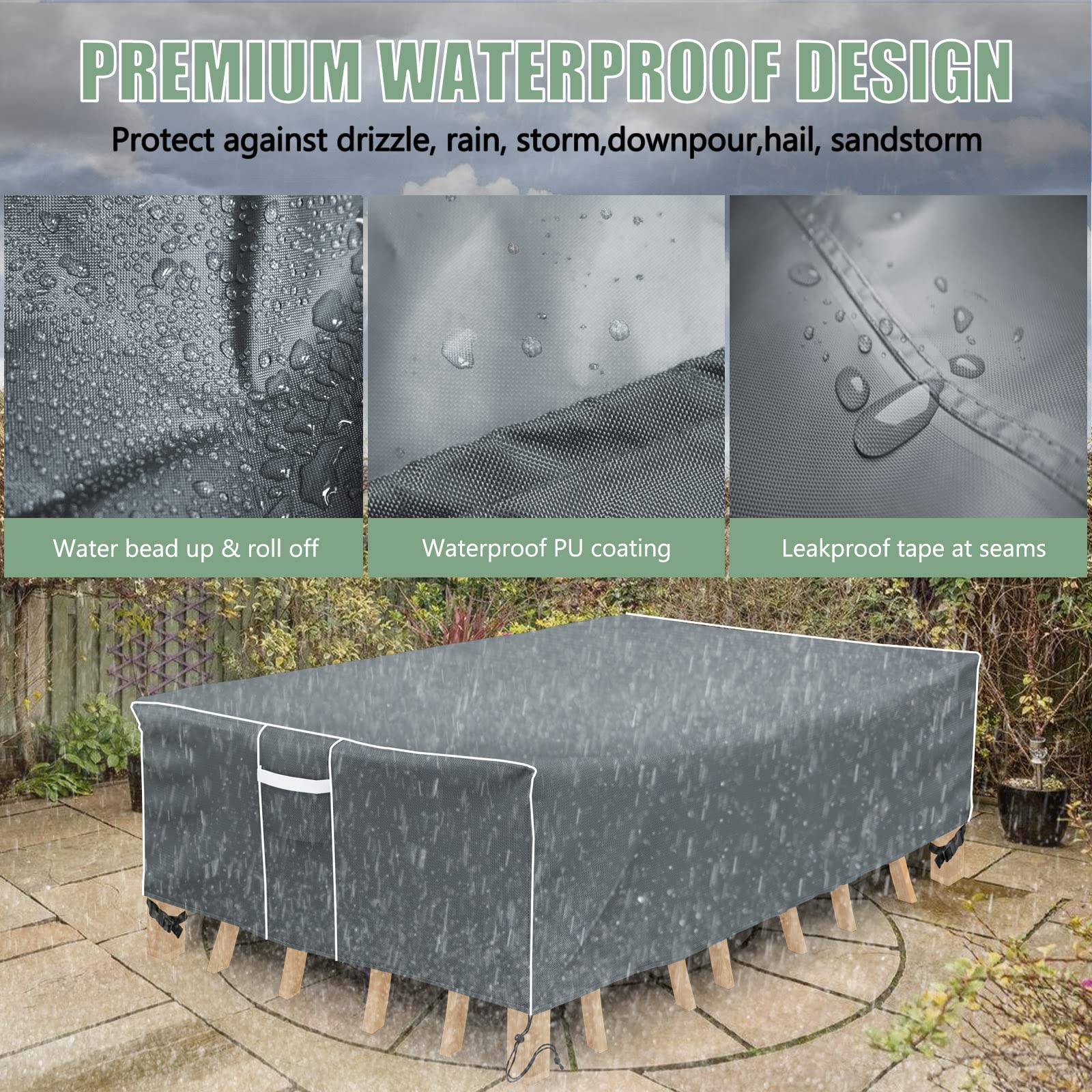 Gasadar Outdoor Furniture Cover Waterproof, Outdoor Sectional Cover, 500D Heavy Duty, All Weather Protection Rectangular Patio Covers For Outdoor Furniture Set, 126' L X 64' W X 29' H -Grey
