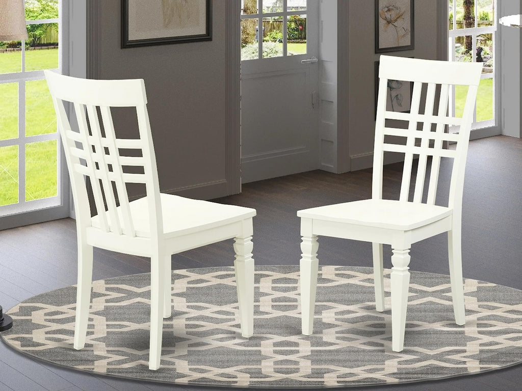 East West Furniture Logan Kitchen Dining Stylish Back Solid Wood Seat Chairs, Set of 2, Linen White