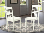 East West Furniture Logan Kitchen Dining Stylish Back Solid Wood Seat Chairs, Set of 2, Linen White